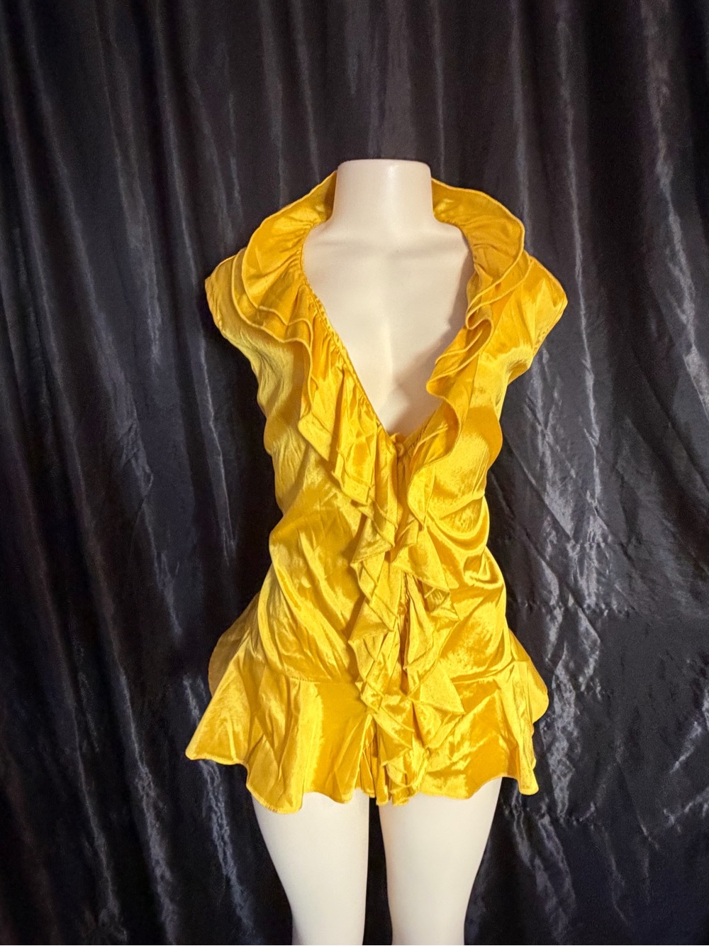 Yellow Ruffled V-Neck Women's Peplum Top